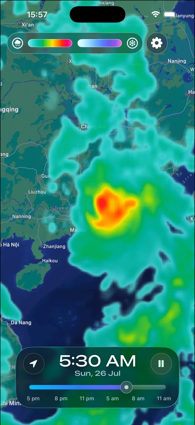 PocketRadar animated rain radar map and timeline